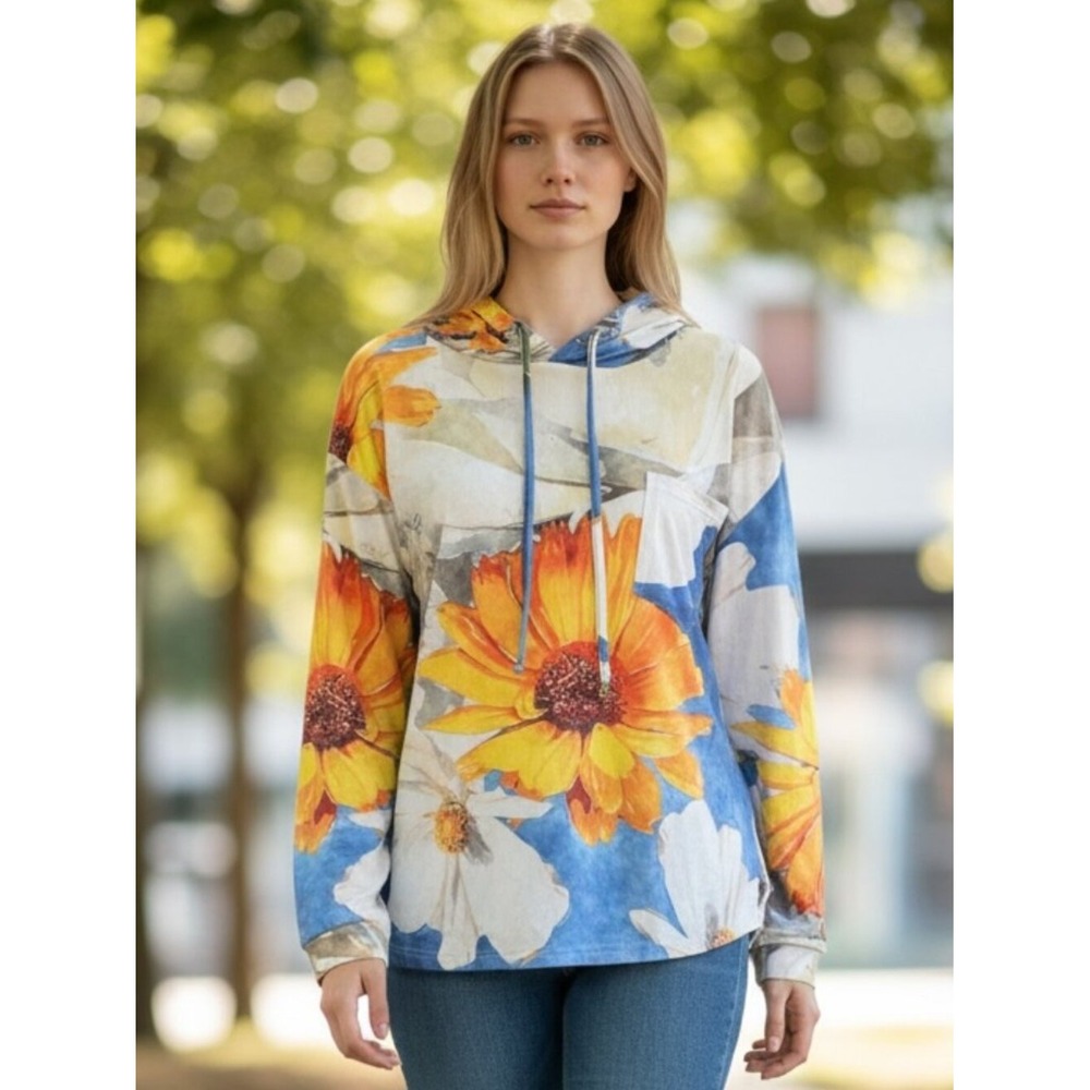 Lily by Firmiana Colorful‎ Floral Hoodie Sz L #96S
